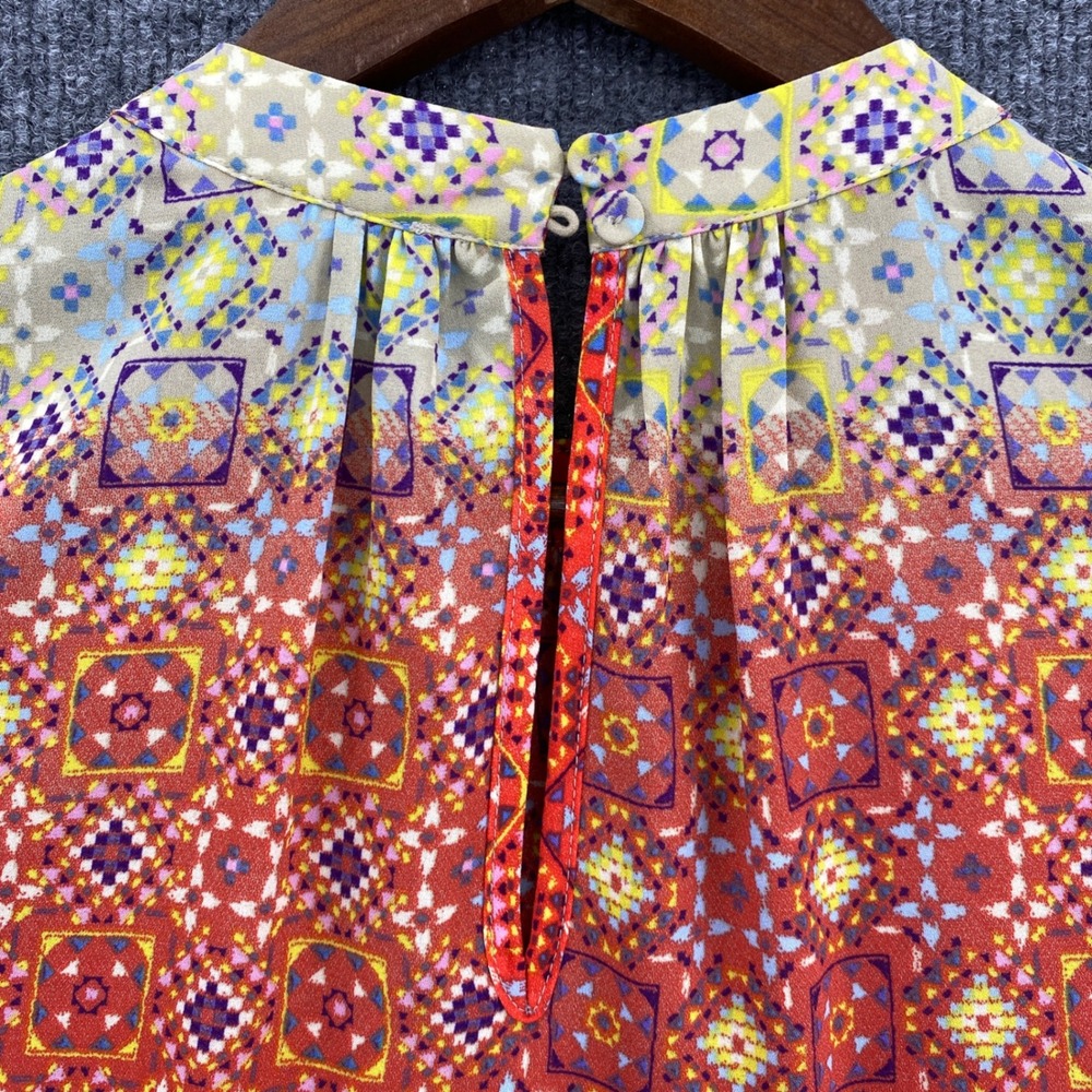 DR2 Sleeveless Blouse Womens Medium Orange Geometric Boho Chic Summer Art Color - Picture 8 of 9
